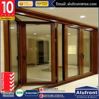 European Design Aluminium Cladding Wood Glass Bi Folding Door